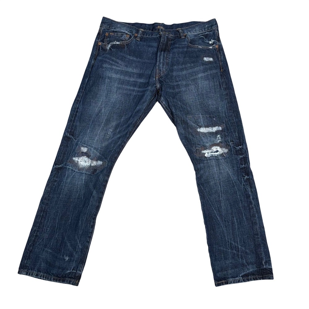 Polo Ralph Lauren Varick Slim Straight Mens 36x30 Blue Distressed Jeans